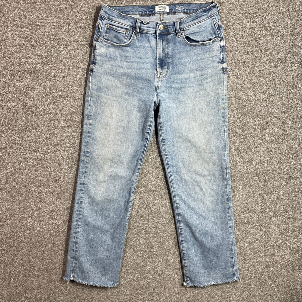 Kensie Jeans The Allie High Rise Slim Straight Light Wash Raw Hem Denim‎ 10/30